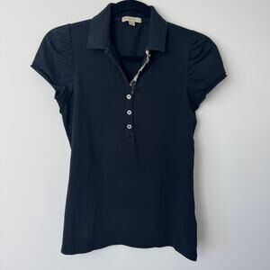 Burberry Brit Women's Black Nova Check Puff Sleeve Polo Shirt Medium